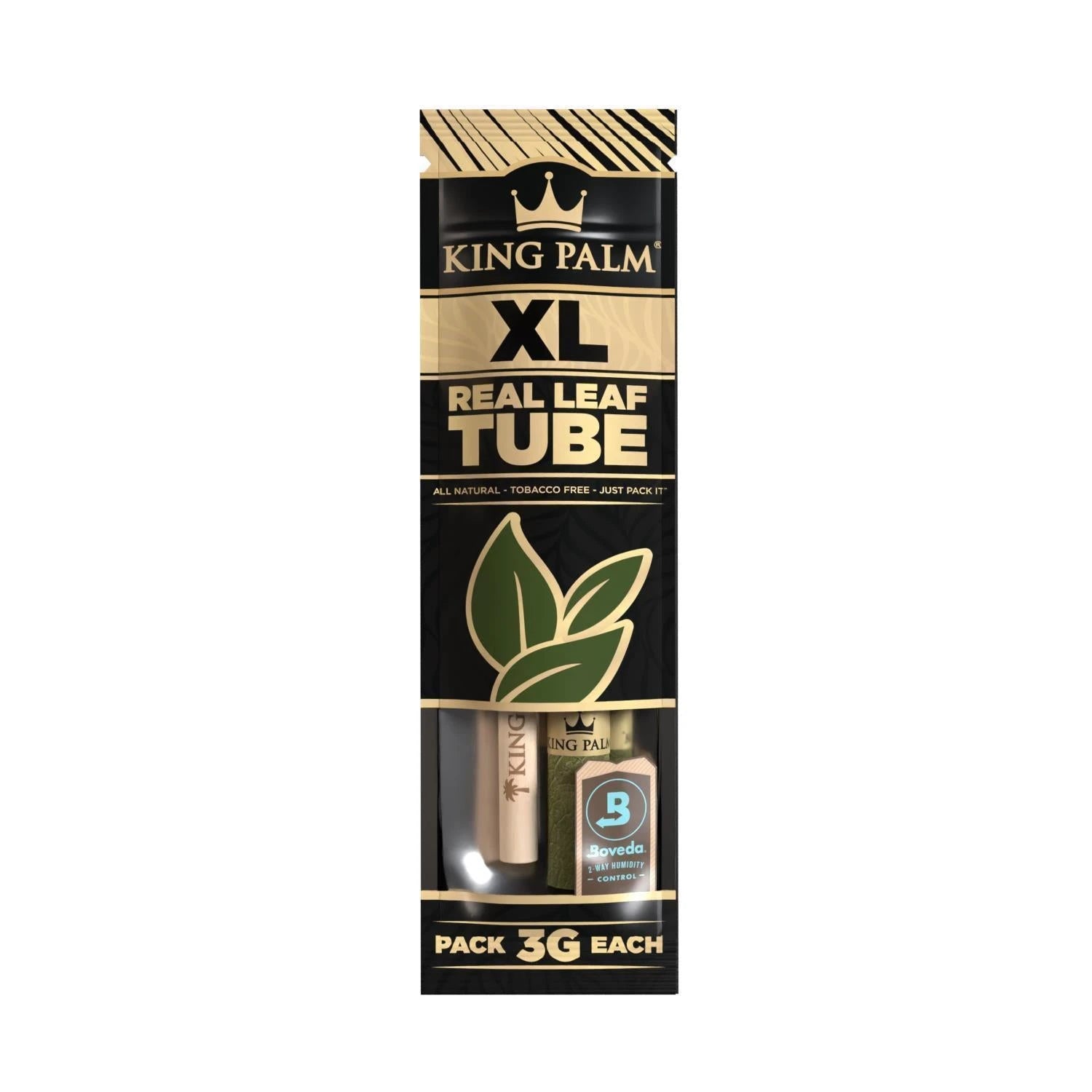 King Palm XL Real Leaf Tube Natural – tabakfreies Blattröhrchen 3g mit Boveda Feuchtigkeitsregler